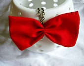 Red Bow tie necklace - red fabric bow pendant Playful charming girly kawaii fabric bow necklace Bow pendant Bow tie Statement necklace