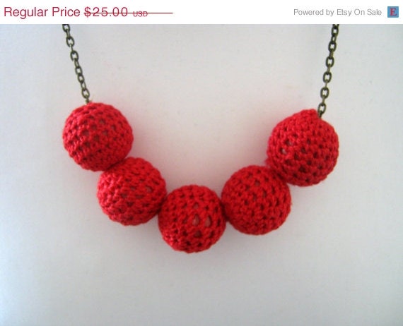 SALE Crochet Beads Necklace in Red Crochet necklace Modern Jewelry