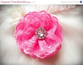 SALE Lace Flower Hair Clip Brooch with rhinestone center in hot pink Bridesmaid gift