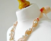 SALE Oversized Pearls and Chevron Ribbon Statement Necklace in Light Pink Bridesmaid Jewelry Bridesmaid gifts