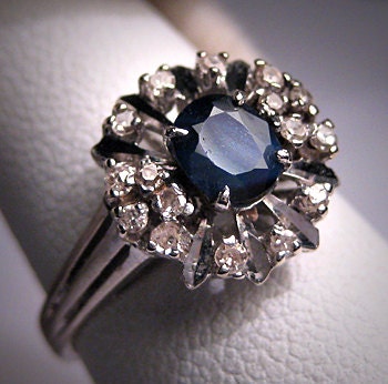 Antique Sapphire Diamond Wedding Ring Vintage Art Deco 18K
