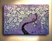ORIGINAL Painting 24x36 Purple White Green Abstract Art painting tree flower Large  Modern Contemporary Painting by OTO