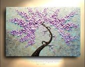 ORIGINAL Purple pink metallic Gold 24x36 Flower Tree painting on canvas thick impasto texture ready to hang wall decor By OTO