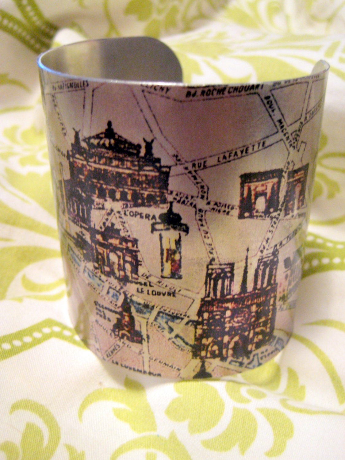 OOAK Paris  France Vintage Post Card  Cuff Bracelet Travel to Europe Multicolored Statement Cuff Bracelet Art-So Awesome