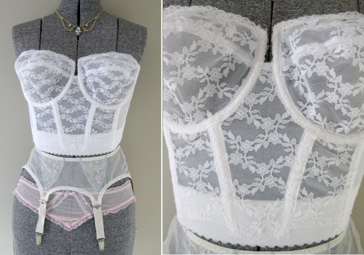 Vintage 60s White Lace Bustier Corset - Strapless Longline Bra Backless Young Smoothie Vintage 1960s Lingerie Burlesque Pinup Sexy Glam 34D