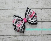 Boutique Style Hair Bow - Hello Kitty - I love Nerds and Black Chevron
