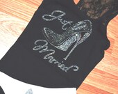 Just Married Bride Half LAce Tank Top. Bridesmaid Tank Tops. Bridal Party. Bride Personalized panty. Bride Underwear set. Honeymoon set.