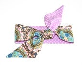 lilac polka dot reversible headband / green blue charcoal purple teal / tie up headband / adjustable / summer / knotted headband