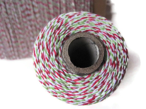 Red, Green, & White Twisted Bakers Twine - Christmas Gift Wrap - Scrapbooking - Invitations - DIY Packaging - 240 Yards - Full Spool String