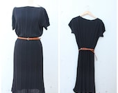 vintage 1940s Knit Black Dress / medium to large