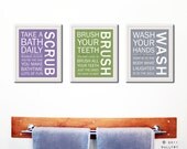 Bathroom decor. Kids Bathroom rules. Bathroom prints bathroom art. Typography. Set of 3 8x10 prints by WallFry