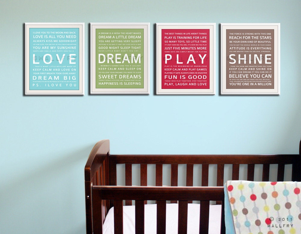 Typography art prints baby nursery art prints. Kids Wall Art. Inspiration quote prints for children art. 4 - 8x10 Nursery art by Wallfry
