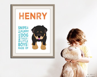 Personalized children art for boys. Baby boy nursery art. Baby nursery wall art. Kids wall art. Boy name art. 11x14 Dog print by WallFry