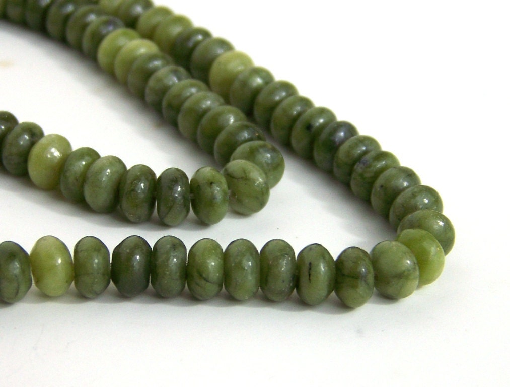 Green gemstone beads rondelle natural Serpentine 8mm x 5mm HALF strand (404SD)