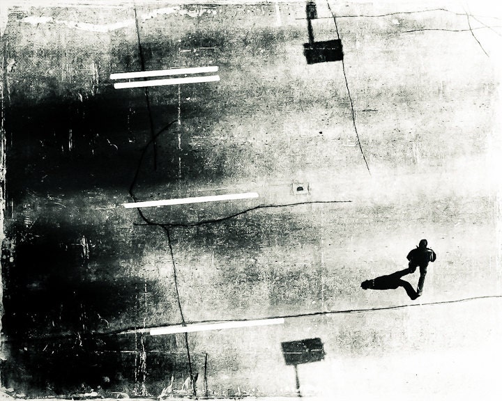 Black and White Photo of Pedestrian Crossing  - Fine Art Photo Entitled Cross -  8 X 10
