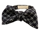 Custom Bow Tie/Bowtie Black and Ivory Horseshoe With Your Own Personalized Date // Initials // Phrase