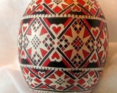 Ukrainian egg, pysanky, rhea egg, egg, hearts, black, red, stars, Easter