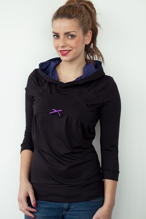 dark brown jersey hoodie shirt - polka dots