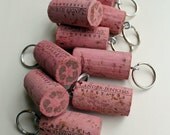 Keychain Party Favors, Wine Cork Favors, Pink Wedding Favors, Wine Cork Keychains - PINK oak wine corks, keychains key chains