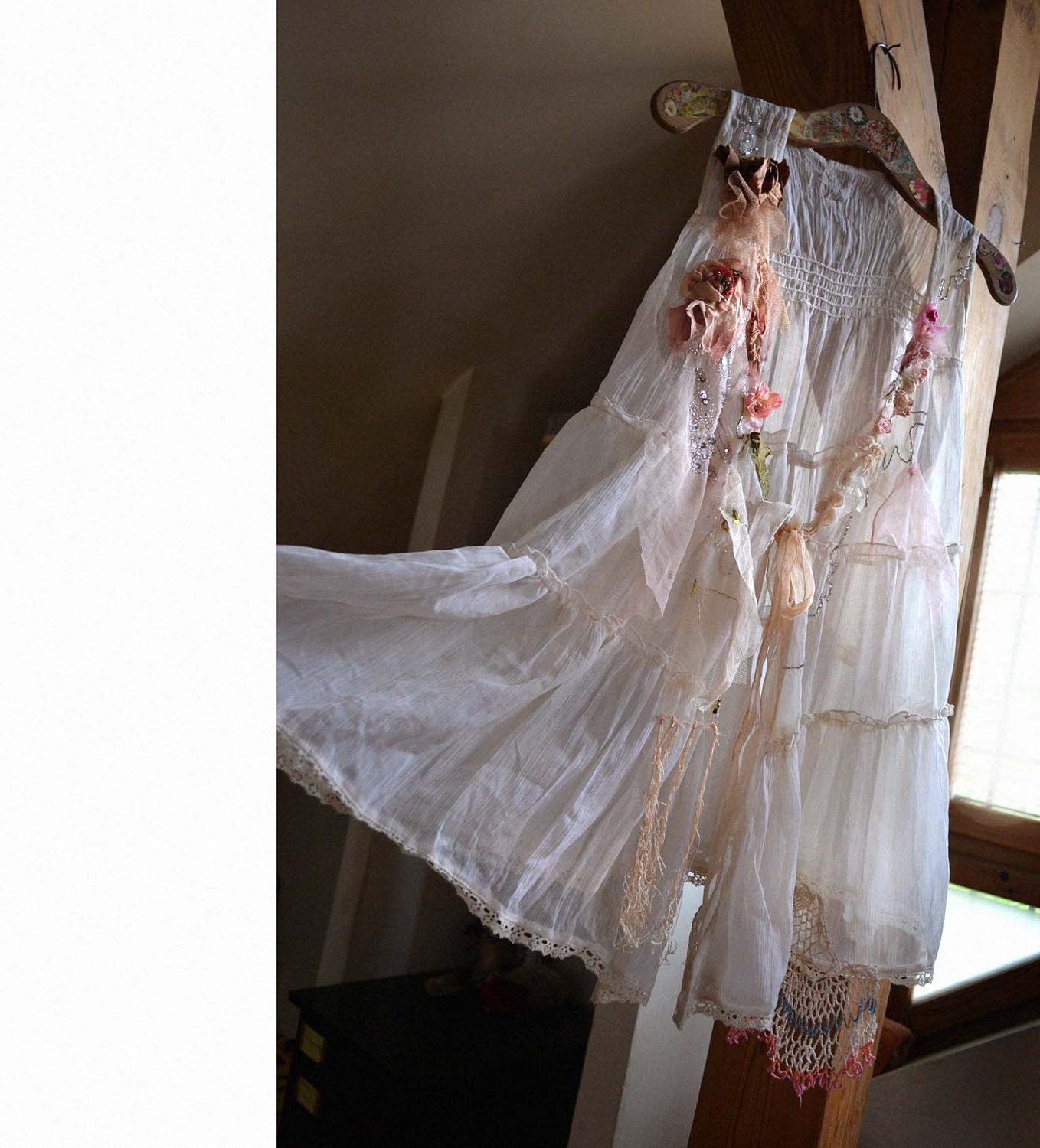 OFF Unique  Art To Wear Summer Floaty Transparent White/Creamy Jacket ROMANTIC GIRL Feminine Boho Hippie Gothic Romantic