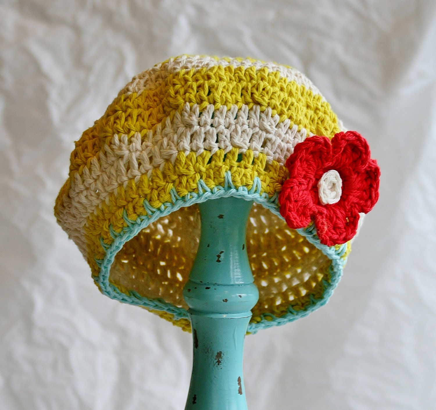 Girls Citrus-Striped Slouchy-Beret, Crochet, Toddler, Girls, Teen, Yellow, Cream, Handmade, Spring, Knit, Kids, Accessories