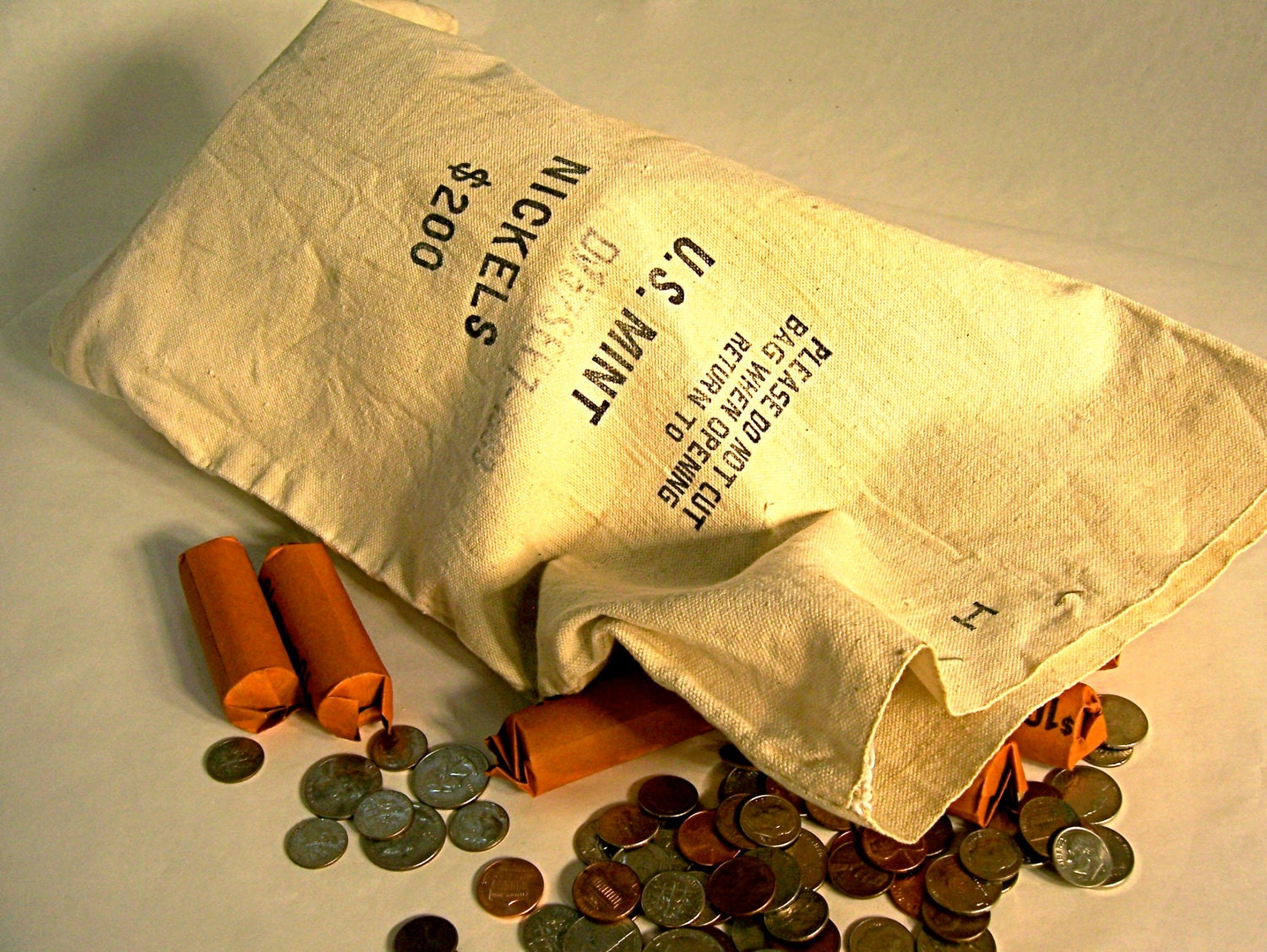 Money bag from U.S. Mint. Fun to use as a tote bag, eclectic home decor, supply to make pillow or gift sack for men or women.