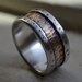 mens wide band ring - Marriage of Metal fine silver with copper and brass oxidized - handmade wedding band - silver lining