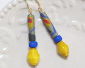 Polymer Clay, Venetian Glass and African Rolled Paper Beads Earrings