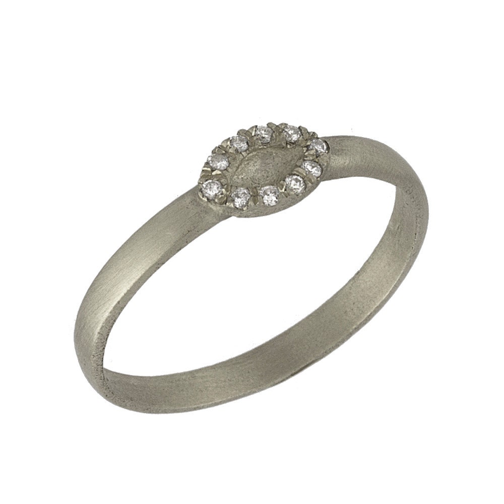 Vintage Matte Thin Oval Diamond Wedding Band in 14k White Gold