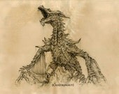 16x20 Skyrim Elder Scrolls ALDUIN Dragon Fan Art Signed Stretched Gallery Canvas Print