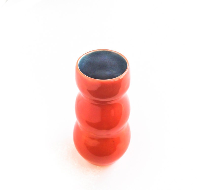 mothers day home docor mothers day gift Handmade vase in deep satin orange coral and blue glaze - aveshamichael