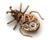 Steampunk Bug Brooch, Gold Beetle Pin