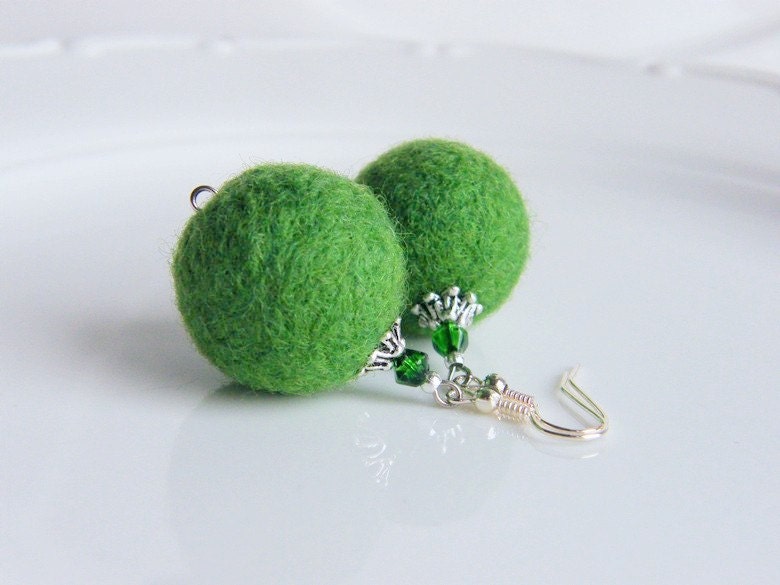 BUY 2 GET 1 FREE  Felt earrings, Spring green felted earrings, Merino wool, Eco friendly Jewelry, Ready to ship