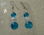 Classy and sassy blue and clear glass crackle bead wire wrapped dangle earrings