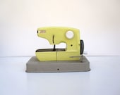 Toy Sewing Machine Pastel Yellow Gray - Child's Sewing Machine by Straco - Made in England Mid Century