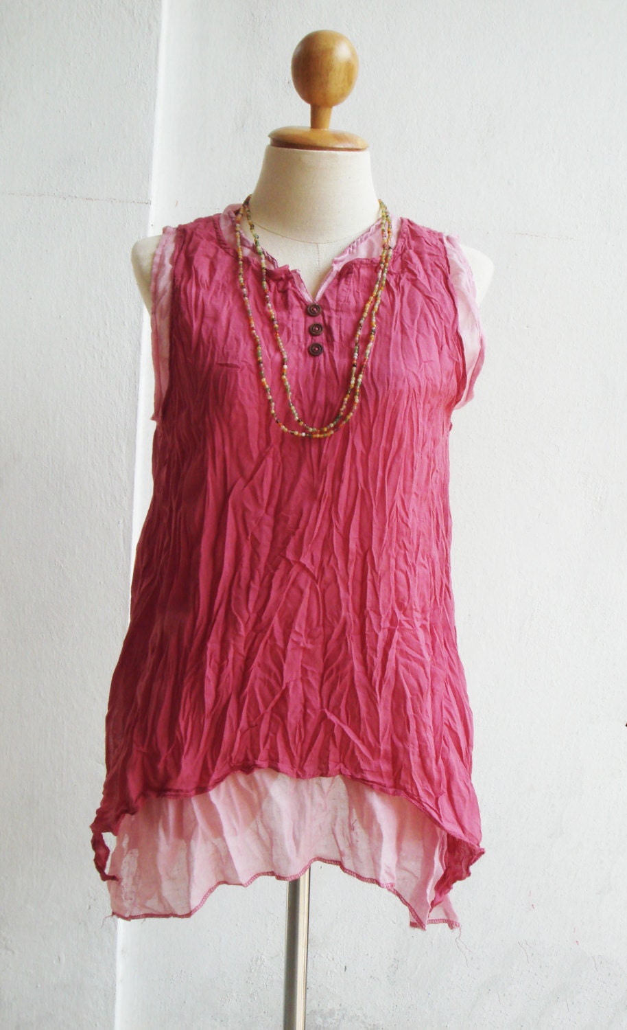 Lily Pink Two Tone Two Layers Sleeveless Pink Cotton Blouse