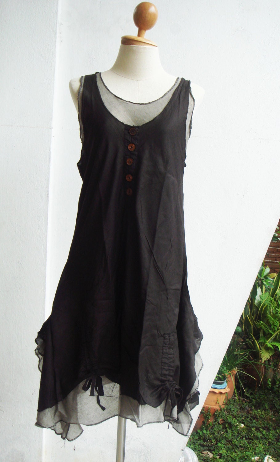 Earth Two Tone Kawaii Dark Brown Cotton Dress, brown dress