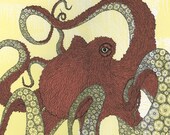 SUMMER FUN SALE Pink Octopus Screenprint 22x30