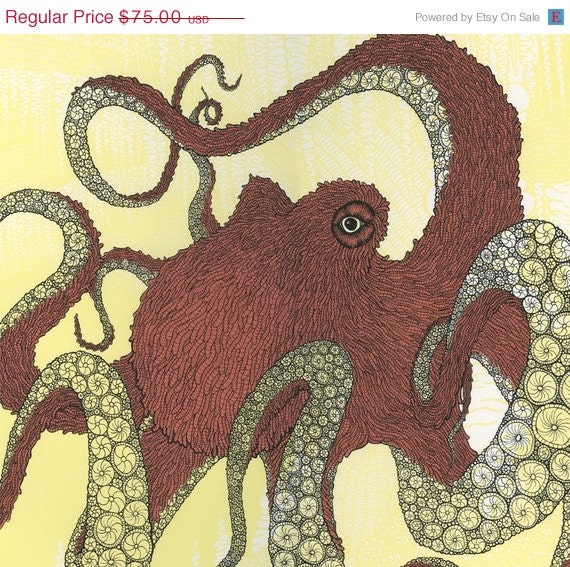 SUMMER FUN SALE Pink Octopus Screenprint 22x30