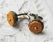 Gift for him yellow mustard volcanic lava stone cufflinks cuff links unisex woman and men Retro vintage
