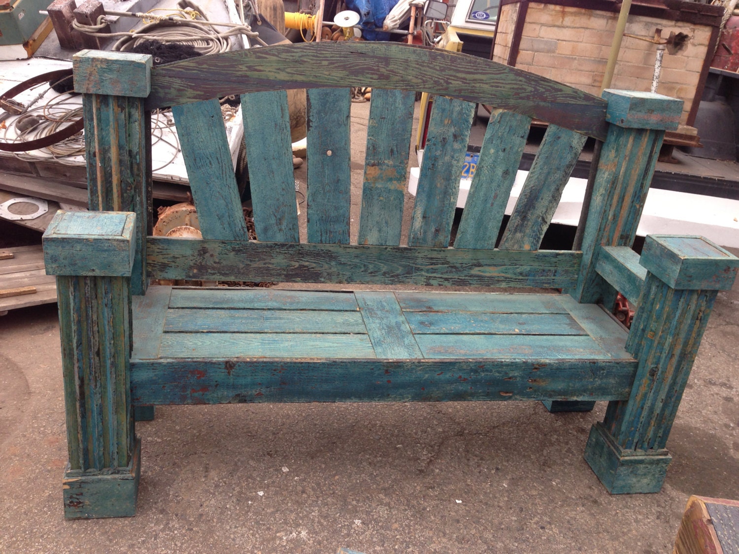 Reclaimed distressed ocean wood large garden bench