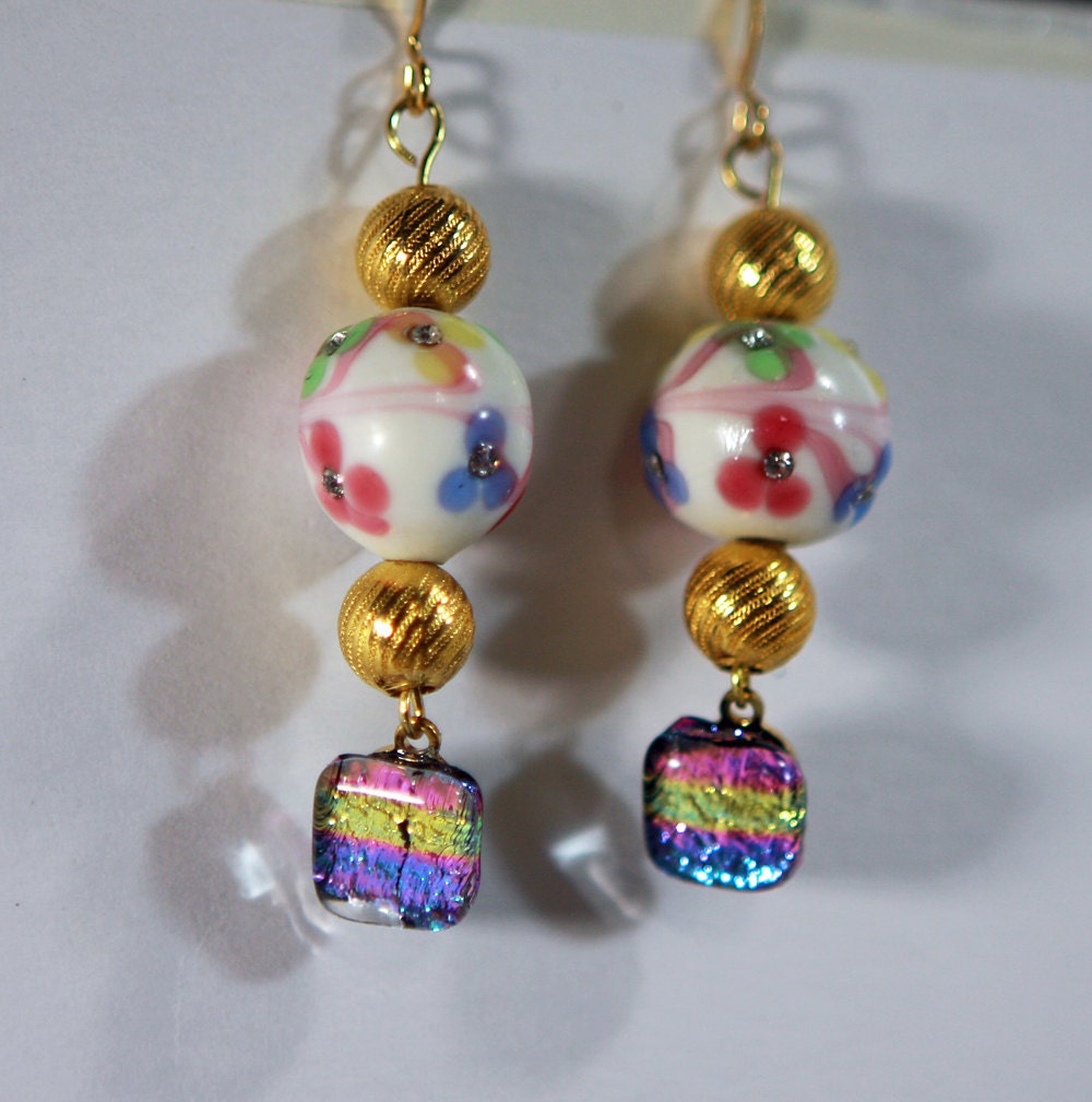 Fancy Glass Bead and Dichric Glass Earrings