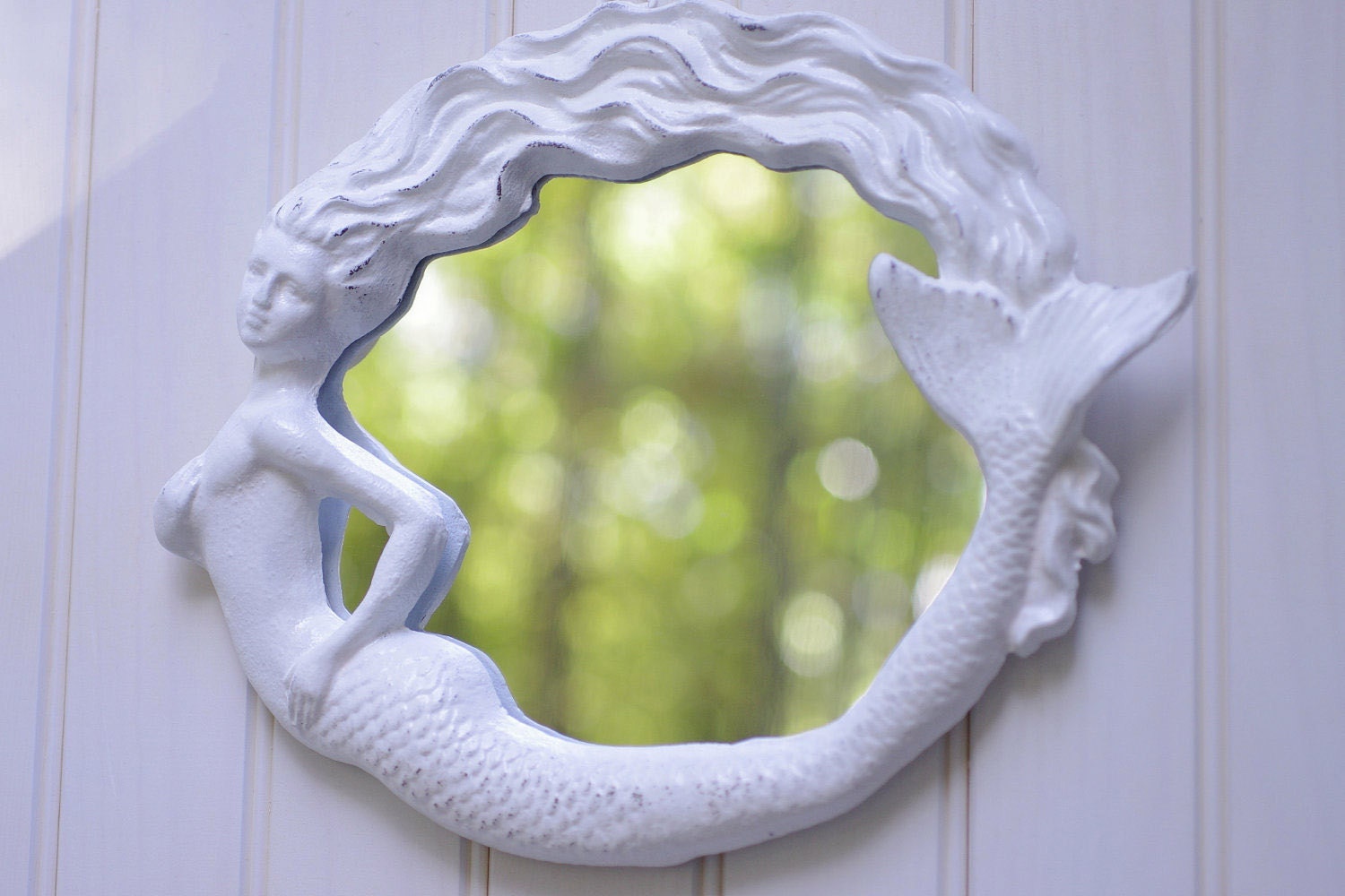 Beach Cottage Decor Cast Iron Round Mermaid Mirror - PICK YOUR COLOR