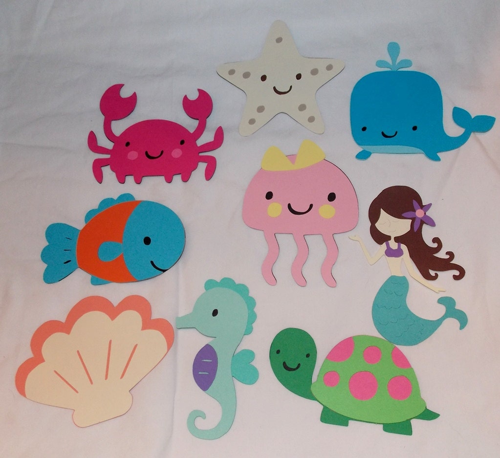 THREE Large Under the Sea Die Cuts ... paper-pieced layered ... choose one OR any combo ... about 4" ...mermaid fish whale crab Il_170x135