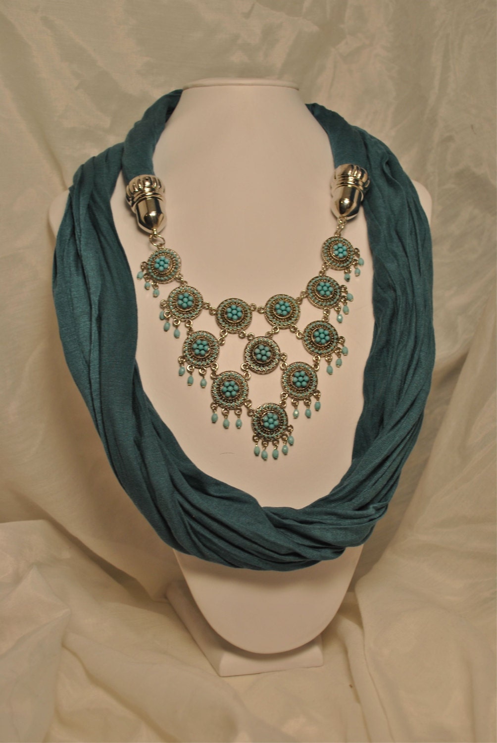 Teal Scarf Necklace