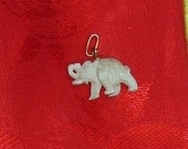 Vintage Small Hand Carved Detailed Ivory Trunk-Up Elephant Bracelet Charm or Necklace Pendant