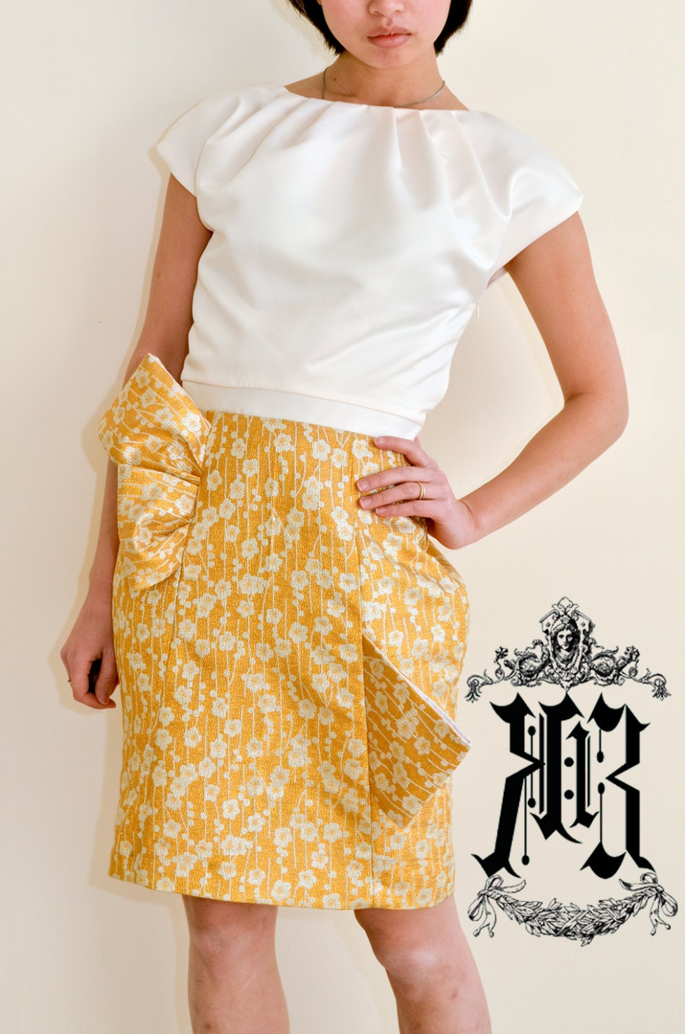Elsa - Golden Blossom Pleated Dress