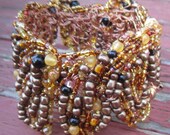 Tribal Vines Wire Crochet / Bead Embroidered Bracelet