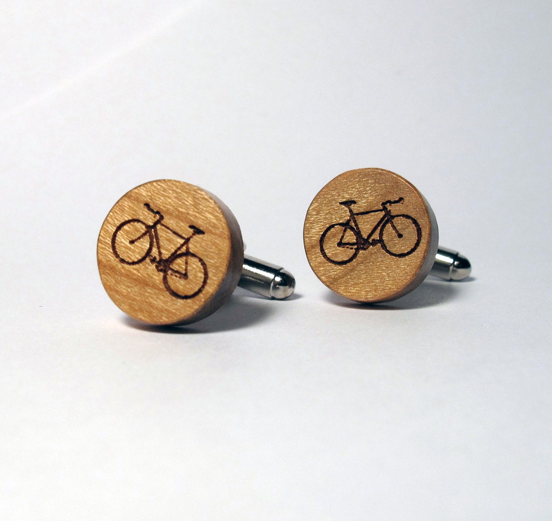 Bike Cuff Links, Wood, aser Cut
