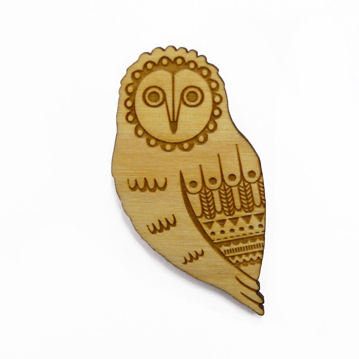 Wooden Owl Brooch